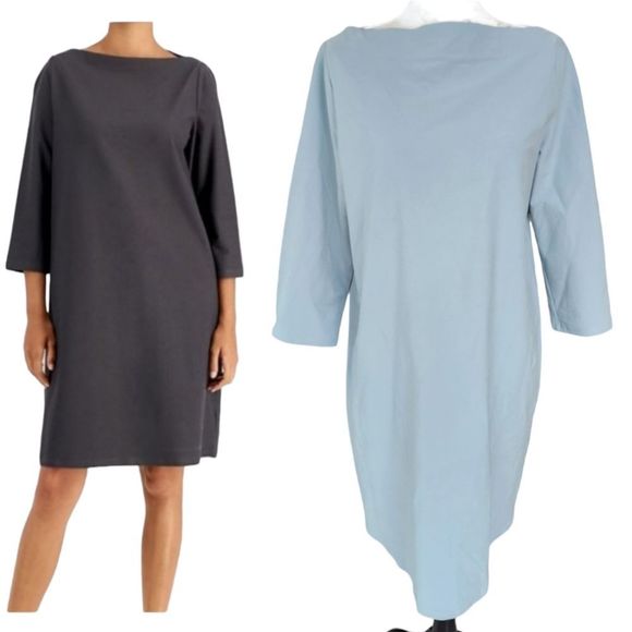 Eileen Fisher Dresses & Skirts - Eileen fisher boat neck 3/4 sleeve knee length dress light baby blue Medium